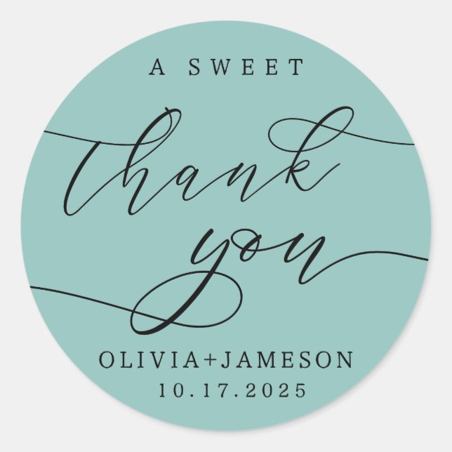 Elegant A Sweet Thank You Wedding Favor | Blue Classic Round Sticker (Front)