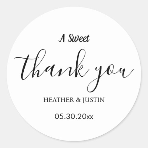 Elegant A Sweet Thank You Wedding Favor Classic Round Sticker