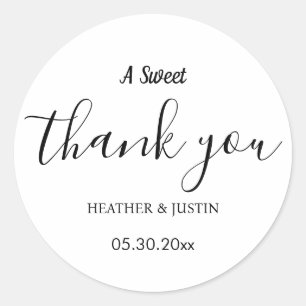 Elegant A Sweet Thank You Wedding Favor Classic Round Sticker
