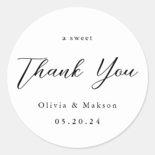 Elegant A Sweet Thank You Wedding Favor Classic  Round Sticker