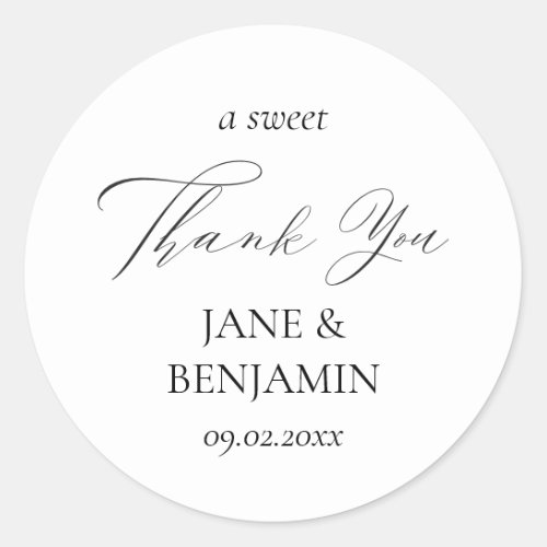 Elegant A Sweet Thank You Wedding Favor Classic Round Sticker