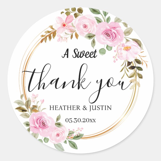 Elegant A Sweet Thank You Wedding Favor Classic Round Sticker (Front)