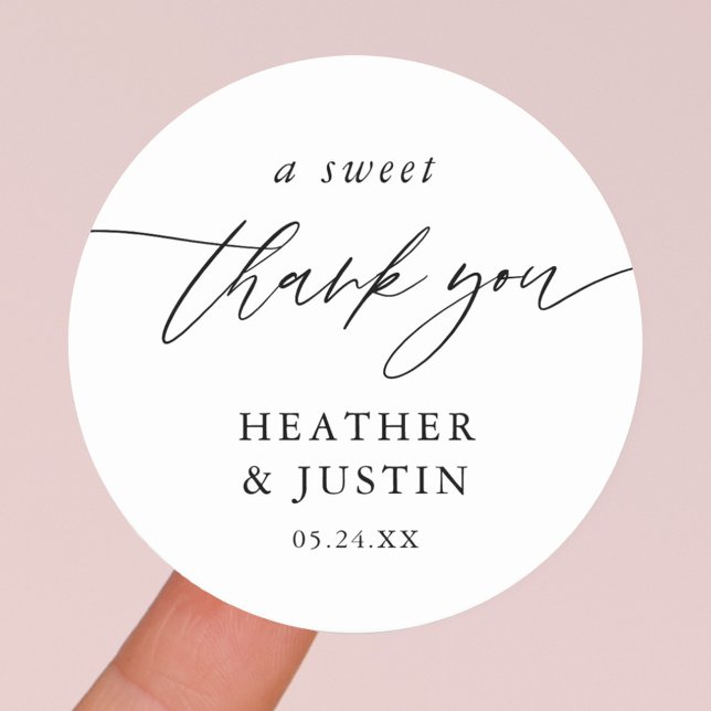 Elegant A Sweet Thank You Wedding Favor Classic Round Sticker (Creator Uploaded)