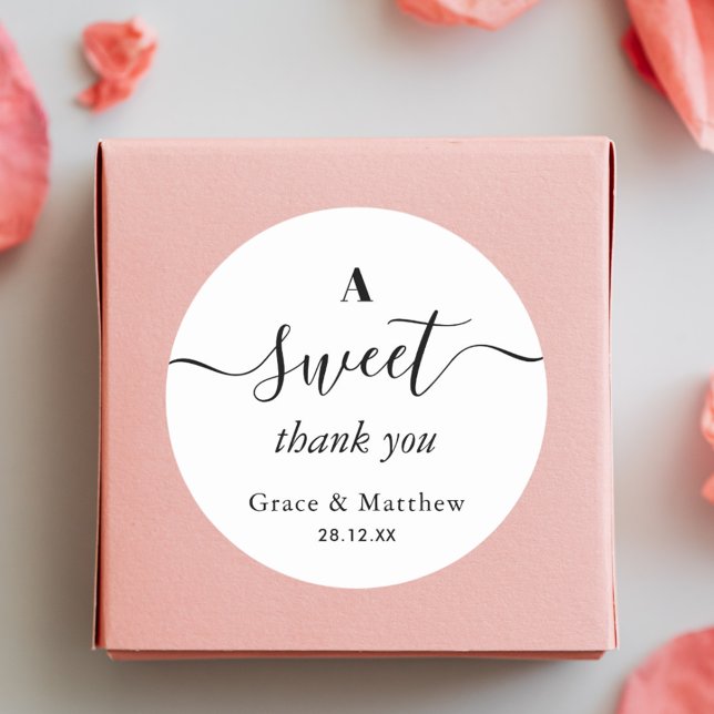 Elegant A Sweet Thank You Wedding Favor  Classic Round Sticker (Creator Uploaded)