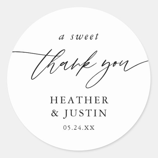 Elegant A Sweet Thank You Wedding Favor Classic Round Sticker | Zazzle