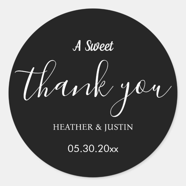 Elegant A Sweet Thank You Wedding Favor Classic Round Sticker (Front)
