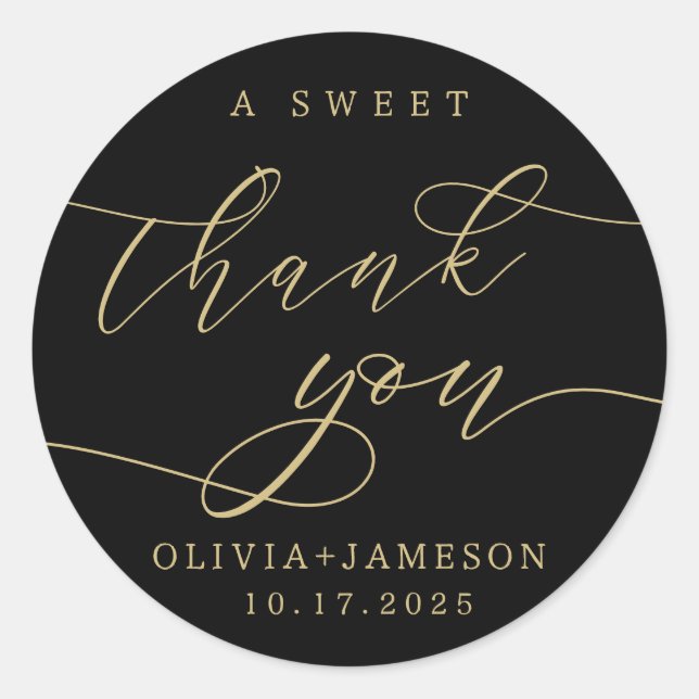 Elegant A Sweet Thank You Wedding Favor | Gold Classic Round Sticker (Front)