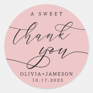 Elegant A Sweet Thank You Wedding Favor   Pink Classic Round Sticker