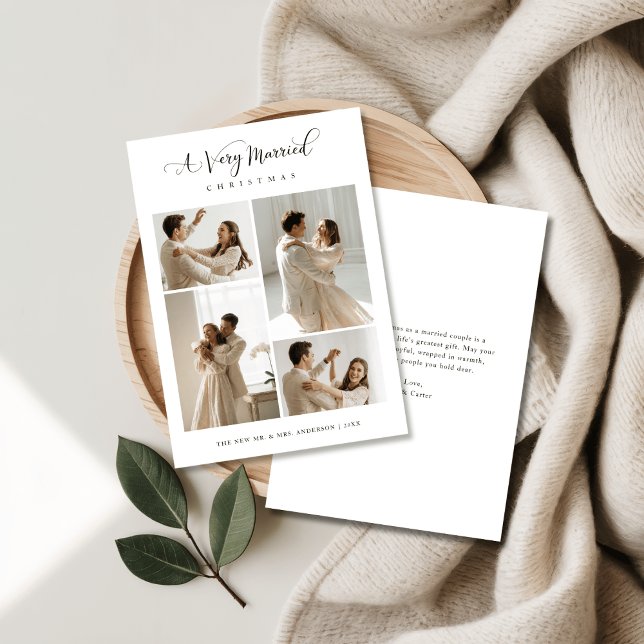 Elegant A Very Married Christmas Script 4 Photo Holiday Card (Creator Uploaded)