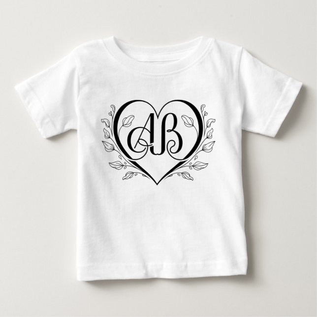 Elegant AB Heart Monogram Baby T-Shirt (Front)