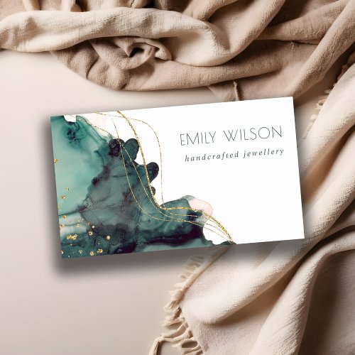 Elegant Abstract Alcohol Ink Dusky Gold Green Business Card