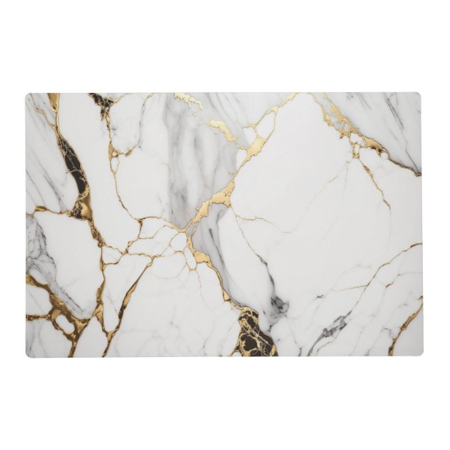 Elegant abstract black and white gold marble stone placemat (Front)