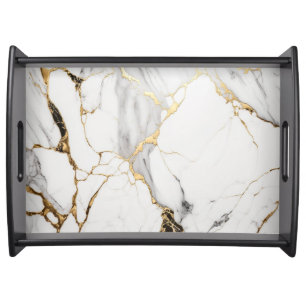 Elegant abstract black and white gold marble stone serving tray