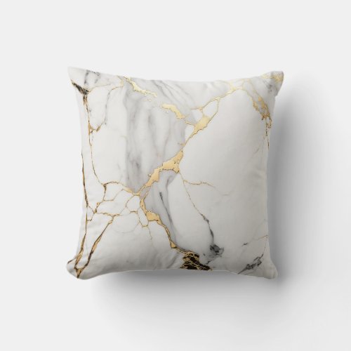 Elegant abstract black and white gold marble stone throw pillow