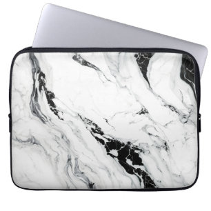 Elegant abstract black and white marble stone laptop sleeve