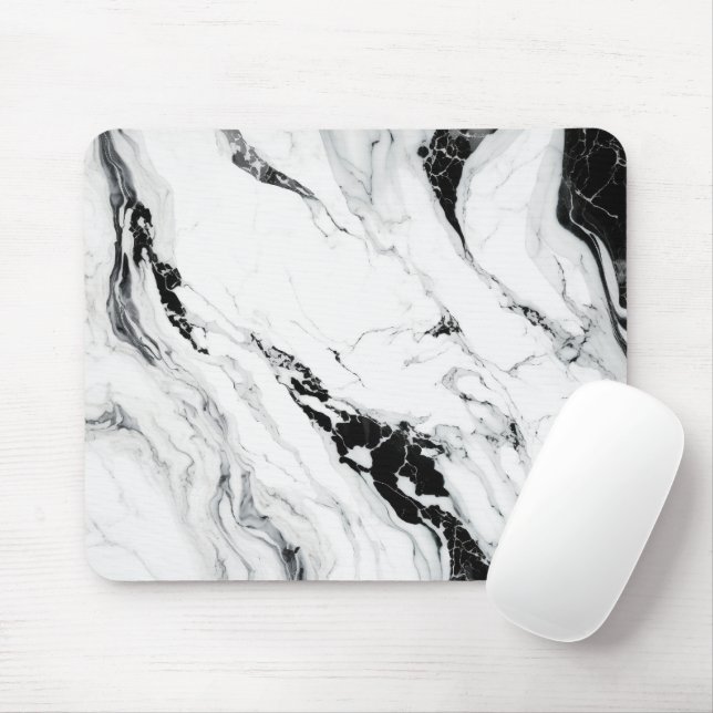 Elegant abstract black and white marble stone mouse pad (With Mouse)