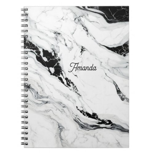 Elegant abstract black and white marble stone notebook