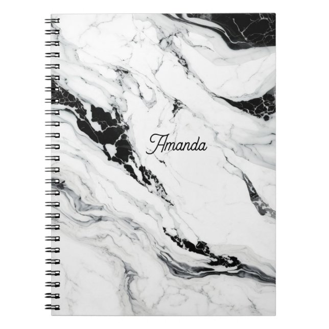 Elegant abstract black and white marble stone notebook (Front)