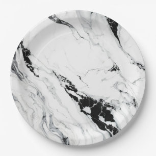 Elegant abstract black and white marble stone paper plates