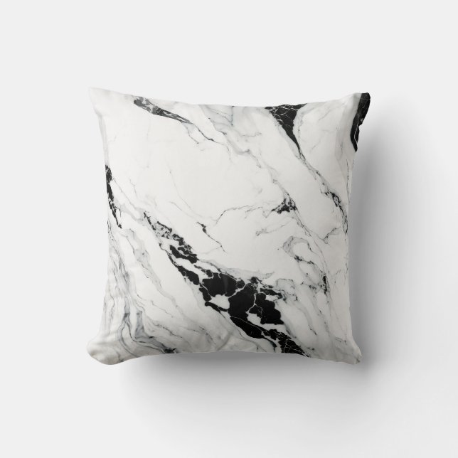 Elegant abstract black and white marble stone  throw pillow (Front)
