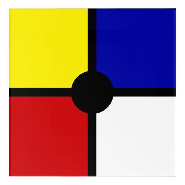 Elegant Abstract Black, Blue, Red, Yellow & White Acrylic Print (Front)