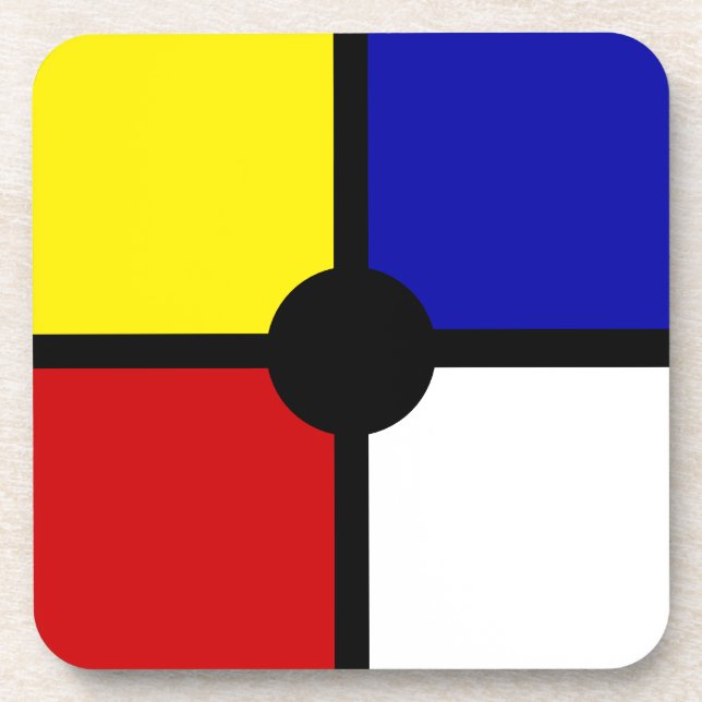 Elegant Abstract Black, Blue, Red, Yellow & White  Beverage Coaster (Front)