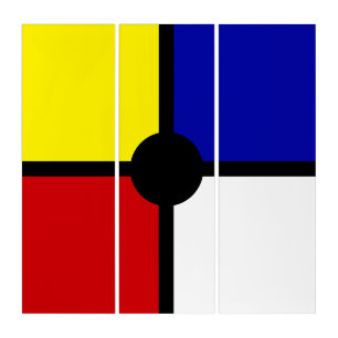 Elegant Abstract Black, Blue, Red, Yellow & White Triptych