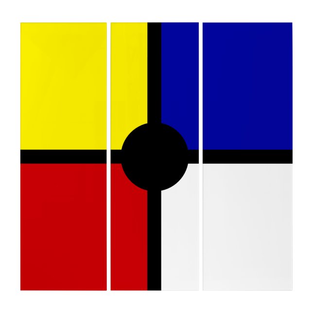 Elegant Abstract Black, Blue, Red, Yellow & White  Triptych (Front)