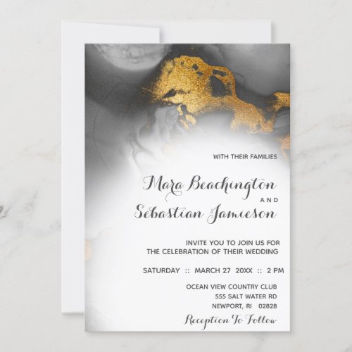 *~* Elegant Abstract Black Gray Gold Glitter Invitation