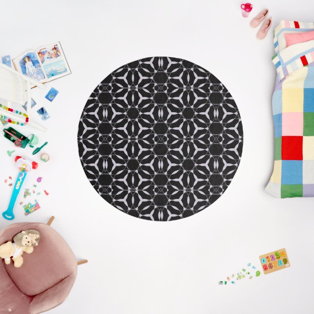Elegant Abstract Black Outdoor Rug (Insitu (Babyroom))