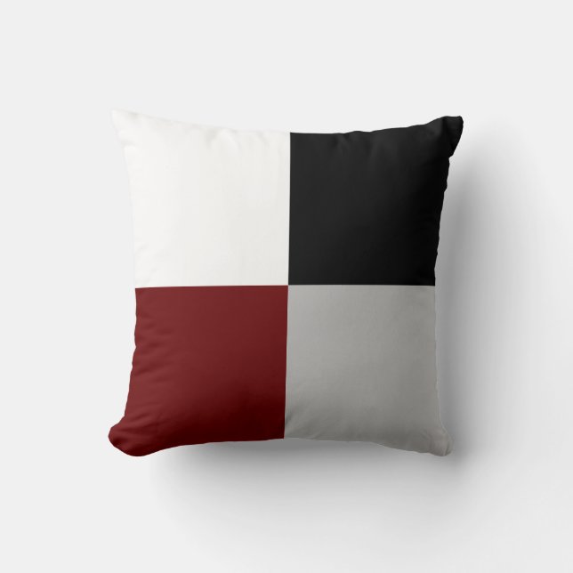 Elegant Abstract Black, Red, Gray & White Squares Throw Pillow (Front)