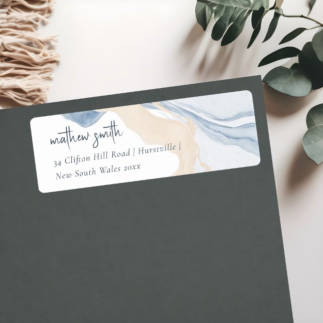 Elegant Abstract Blue Beige Coastal Beach Address Label (Creator Uploaded)