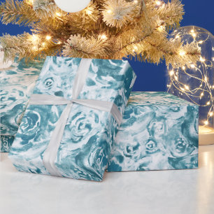 Elegant Abstract Blue Floral Watercolor Roses Wrapping Paper