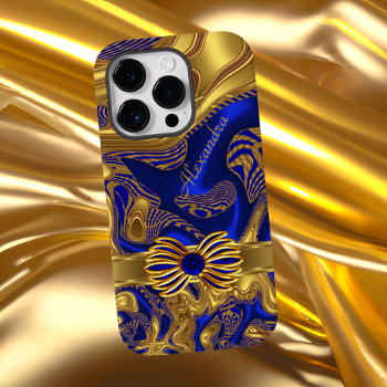 Elegant Abstract Blue Gold Bow Trim Case-mate Iphone 14 Pro Case by Zizzago at Zazzle