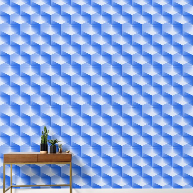 Elegant Abstract Blue Grey White Geometric Pattern Wallpaper (Hallway)