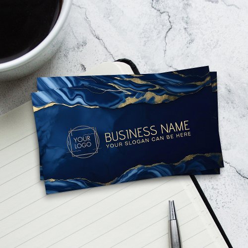 Elegant Abstract Blue Marble with gold veins Business Card