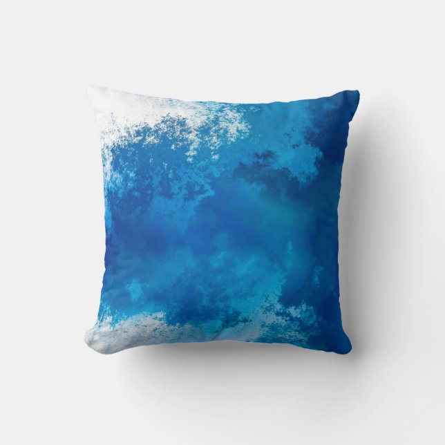 Elegant Abstract Blue Ocean Waves Acrylic Art | Throw Pillow (Front)