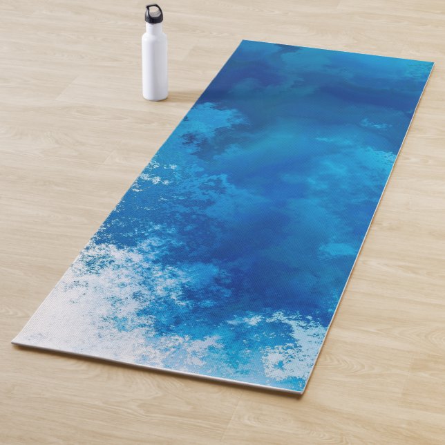 Elegant Abstract Blue Ocean Waves Acrylic Yoga Mat (In Situ)