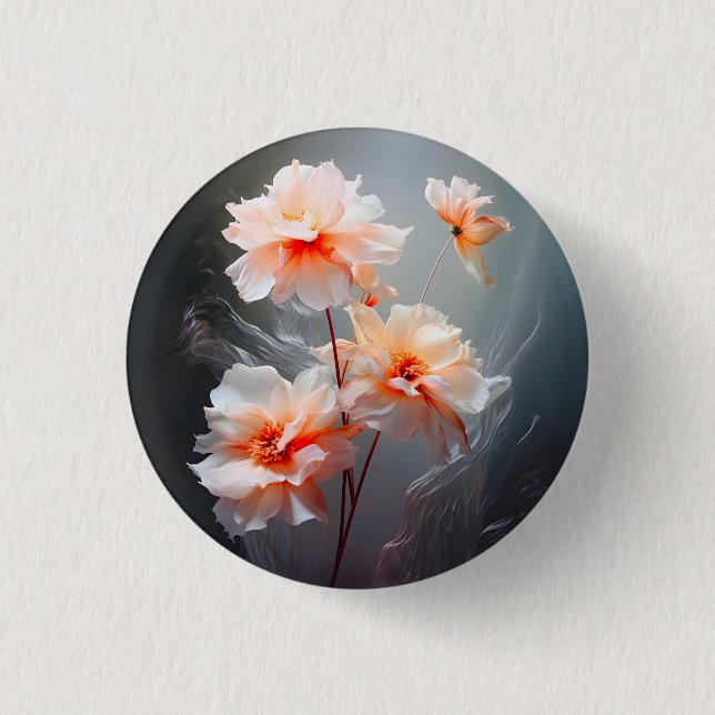 Elegant Abstract Blush Flower Misty Flow Button (Front)
