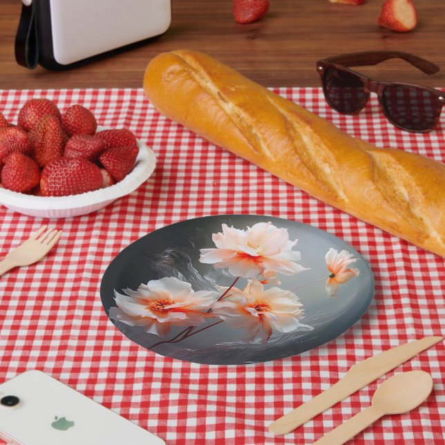 Elegant Abstract Blush Flower Misty Flow Paper Plates (Picnic)