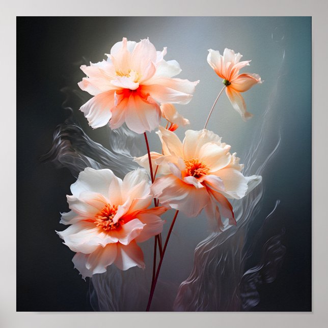 Elegant Abstract Blush Flower Misty Flow Poster (Front)