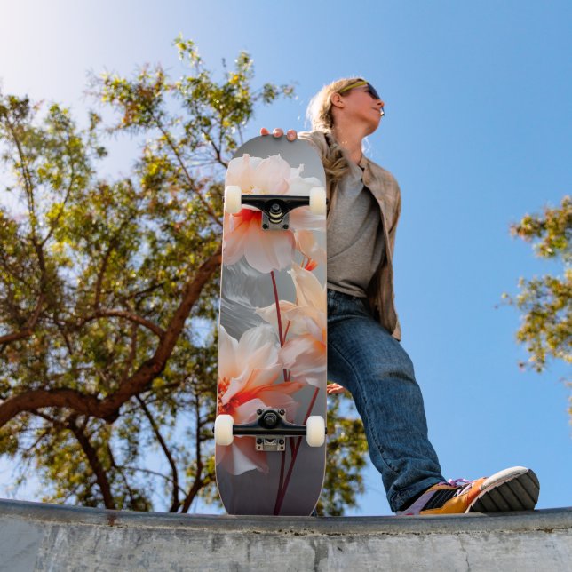 Elegant Abstract Blush Flower Misty Flow Skateboard (Outdoor 1)
