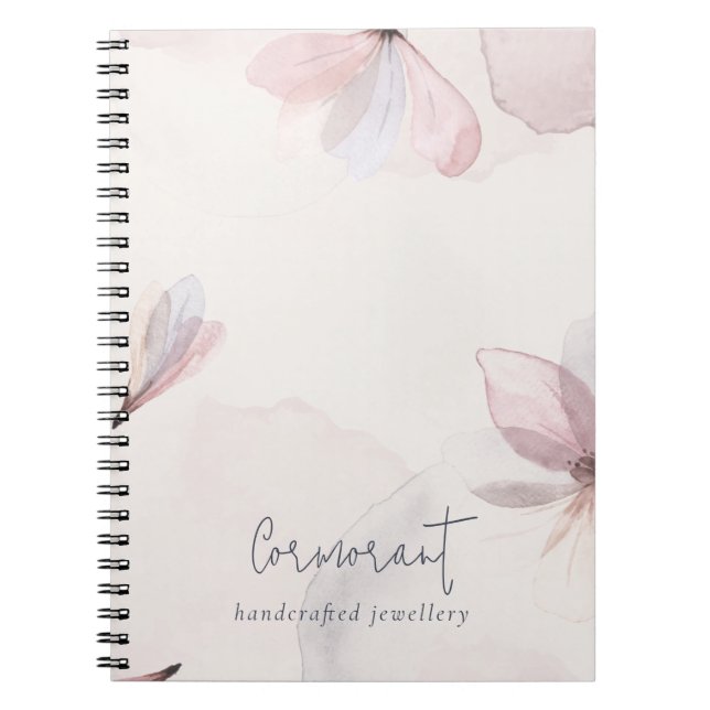Elegant Abstract Blush Watercolor Floral Business Notebook (Front)