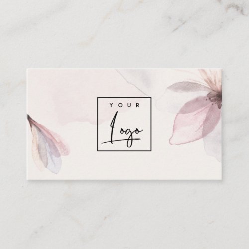 Elegant Abstract Blush Watercolor Floral Logo Business Card