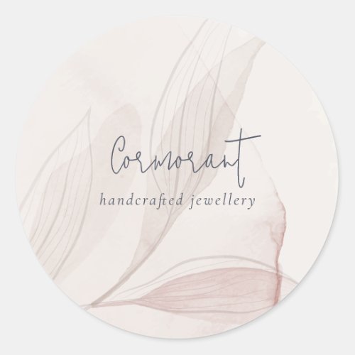 Elegant Abstract Blush Watercolor Foliage Business Classic Round Sticker