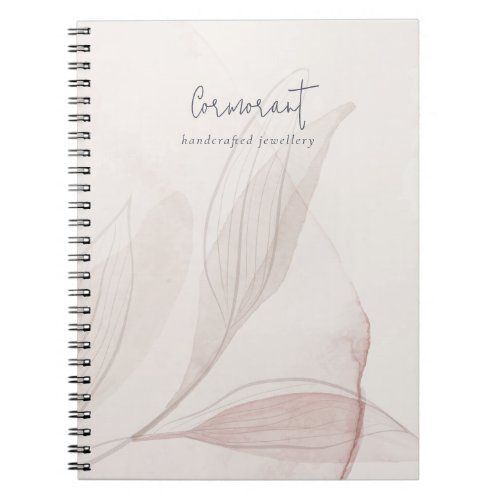 Elegant Abstract Blush Watercolor Foliage Business Notebook