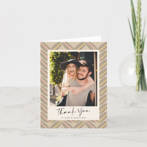 Elegant Abstract Botanical Dots Sand Custom Photo Thank You Card