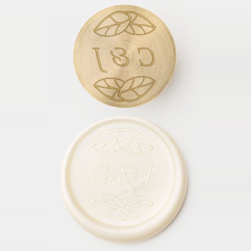 Elegant Abstract Botanical Leaves Outline Wax Seal Stamp