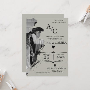 Elegant Abstract Brush Stroke Gray Photo Wedding I Invitation