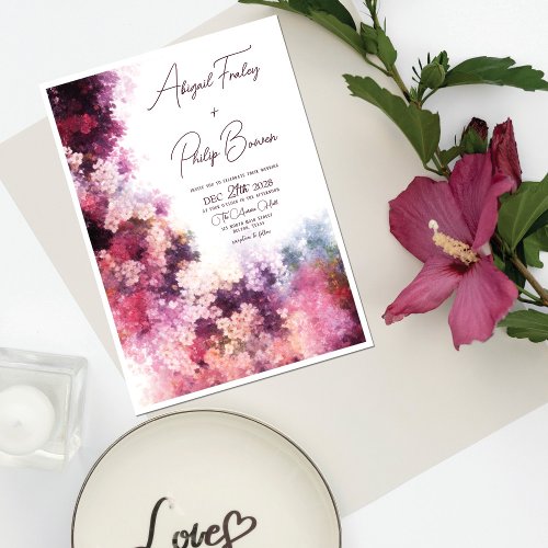 Elegant Abstract Burgundy Pink Floral Wedding Invitation
